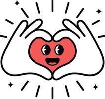 Hands Forming a Heart Shape Around a Happy Heart, Representing Love and Affection vector