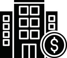 A black and white image of a building with a dollar coin vector