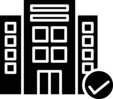 A black and white building with a tick mark vector