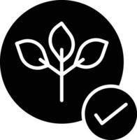A black and white icon of a plant and tick vector