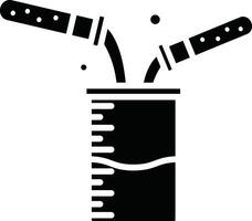 A black and white illustration of a can with two scissors vector