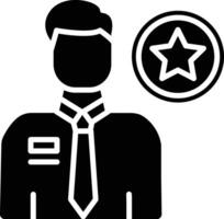 A black and white icon of a man with a star vector