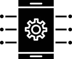 A black and white image of a smartphone with a gear wheel vector