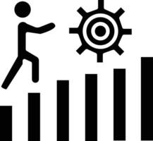 A man is walking up a bar chart with a cogwheel vector