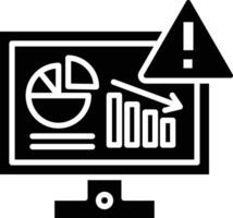 A computer monitor with a graph and a warning sign vector