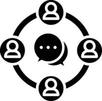A circle with people and a speech bubble vector