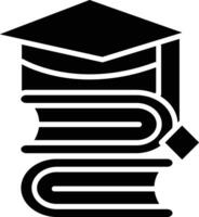 A black and white image of a graduation cap and books vector