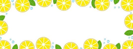 Frame with lemons and mint leaves on a white background. Banner vector