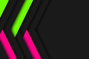 Modern dark abstract background with pink and green stripes, material design, black background vector