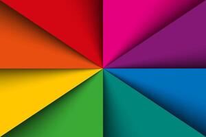 Colorful rainbow triangles background with shadows, colorful papers template vector