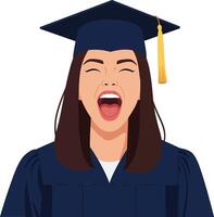 Enthusiastic graduate wearing a cap and gown, celebrating success with a joyful expression, flat illustration vector