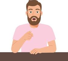 Engaging man with beard pointing at viewer in minimalistic style illustration vector