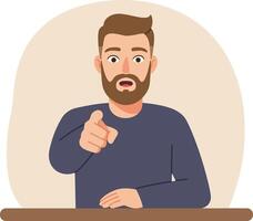 A man with a beard and surprised expression pointing directly at the viewer in a flat, minimal style illustration vector