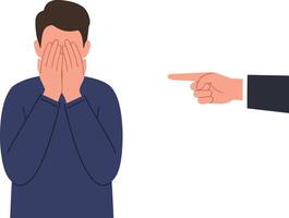 A man covering his face in distress while another hand points in accusation, depicted in a minimal illustration style conveying tension and emotion vector