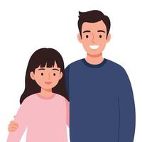 Two smiling young adults standing closely together, showcasing friendship and warmth in a minimal flat illustration vector