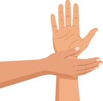 Close-up view of two hands demonstrating a gentle touch in a flat design style illustration vector