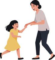 A joyful mother and daughter playing together in a bright, flat-style illustration showcasing love and connection through playful interaction and laughter vector