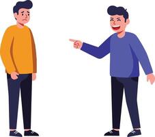 Two young men engaging in a cheerful conversation, one laughing while pointing, flat illustration vector