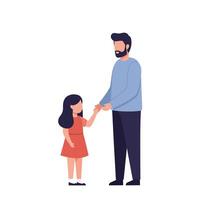 Caring father holding hands with his daughter in a flat style illustration, showcasing warmth and connection in a joyful scene vector