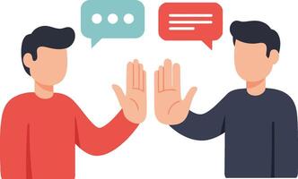 Two men engaging in a conversation with speech bubbles, minimal style, expressing disagreement and communication, illustration vector