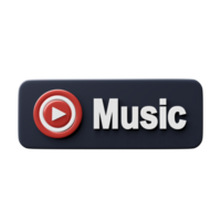 3D realistic YouTube Music logo. 3D play button to launch media player, , audio playback concept. Social Media. 3D rendering png