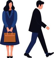 A woman standing confidently with a briefcase while a man walks away in a minimal and modern illustration vector