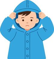 A young boy adjusting his blue hoodie in a minimal and playful illustration depicting youthful expression and curiosity in a bright, cheerful atmosphere art vector