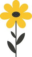 Bright yellow flower with rounded petals and green leaves in a minimal style, showcasing simplicity and vibrancy in illustration vector