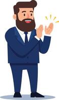 Businessman in a suit clapping enthusiastically while standing in a confident pose, minimalistic design style, art vector