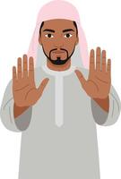 A man with raised hands in traditional attire showcasing a flat design style in art vector
