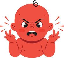 Angry baby character with raised hands in a bright flat design style showcasing frustration and emotion in cute art vector