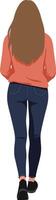 Woman walking away in casual attire featuring flat design style and soft colors, showcasing a relaxed and contemplative mood in art vector