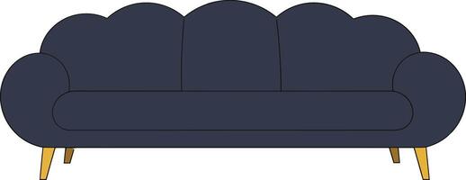Cozy navy blue sofa with rounded edges and wooden legs in a minimal flat design style, perfect for modern interiors, illustration vector