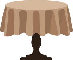 Round wooden dining table with a beige tablecloth in a flat design style, creating a warm and inviting atmosphere in art vector