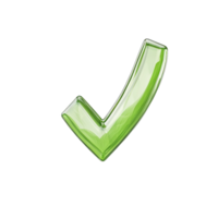 A shiny transparent green check mark isolated against a plain in a simple composition png