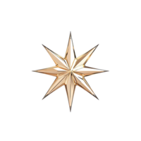 A gleaming golden star with sharp points radiating against a stark in a detailed render png