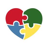 Jigsaw puzzle pieces in form of heart, isolated on white background. Autism symbol. illustration. vector