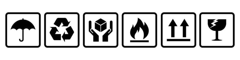 Set of fragile care sign for packing. Warning symbols. illustration isolated on white background vector