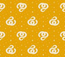 Seamless pattern with snake and stars on yellow background vector