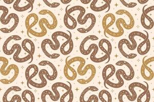 Seamless pattern with brown snake and magical abstract figures, stars on ivory background vector