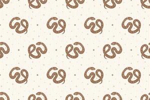 Seamless pattern with magical brown snake and stars on stiped background vector