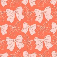 Coquette pink bow seamless pattern on red background vector