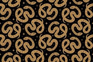 Seamless pattern with magical golden snake on black background vector
