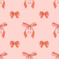Seamless pattern with cute red ribbon bows on pink background vector