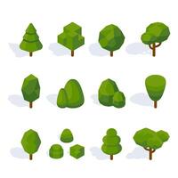 Isometric tree low poly green flat design collection vector