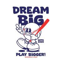 Funny cartoon character of baseball. Can be used as Sticker, posters, prints. Retro cartoon style. illustration vector