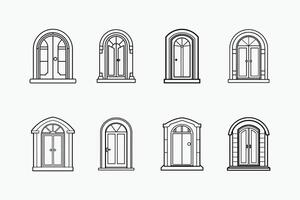 Icon set of Doors with bows in various styles. Pictogram collection in thin linear design. Fashion accessory elements. Simple outline illustration. And black on white background. vector