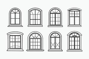 Icon set of Windows with bows in various styles. Pictogram collection in thin linear design. Fashion accessory elements. Simple outline illustration. And black on white background. vector