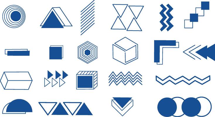 Abstract Geometric Shape Collection in Blue Line Style