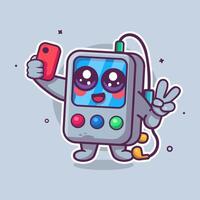 happy portable music player character mascot taking a selfie with a smartphone isolated cartoon vector